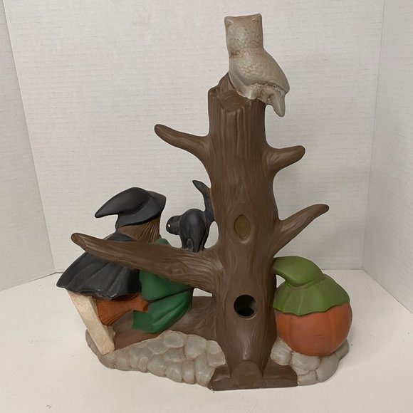 Cramer 1980 Halloween ceramic sculpture witch Jack-o-Lantern black cat owl light - Picture 7 of 12